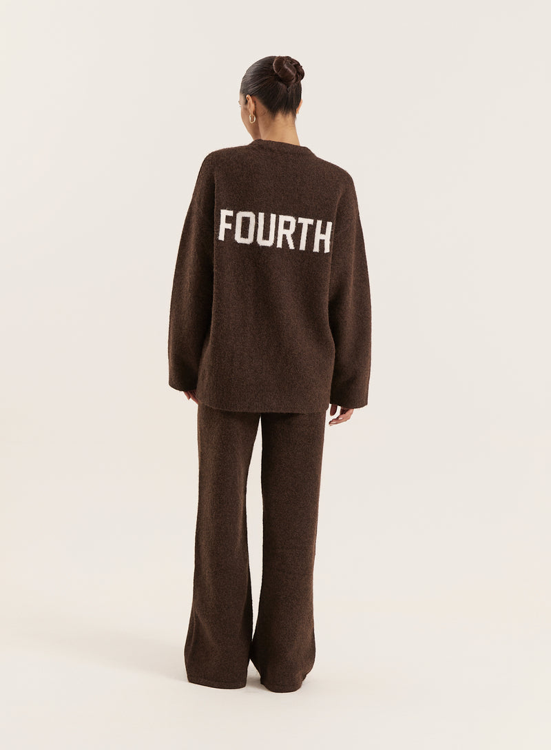 Chocolate Knitted Slogan Back Jumper- Brady