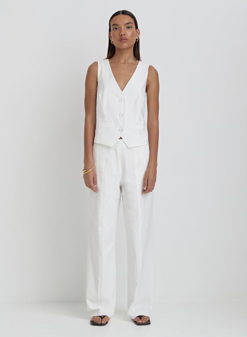 White Linen Cross Back Waistcoat- Tilde