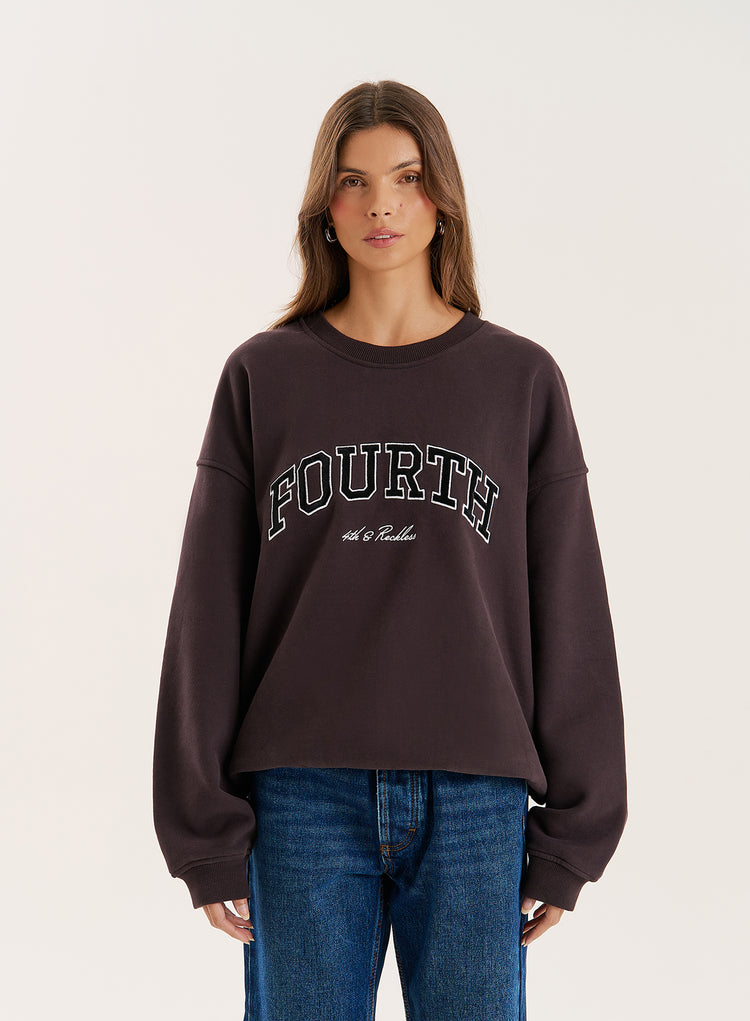 Chocolate Fourth Embroidered Branded Sweatshirt- Leon