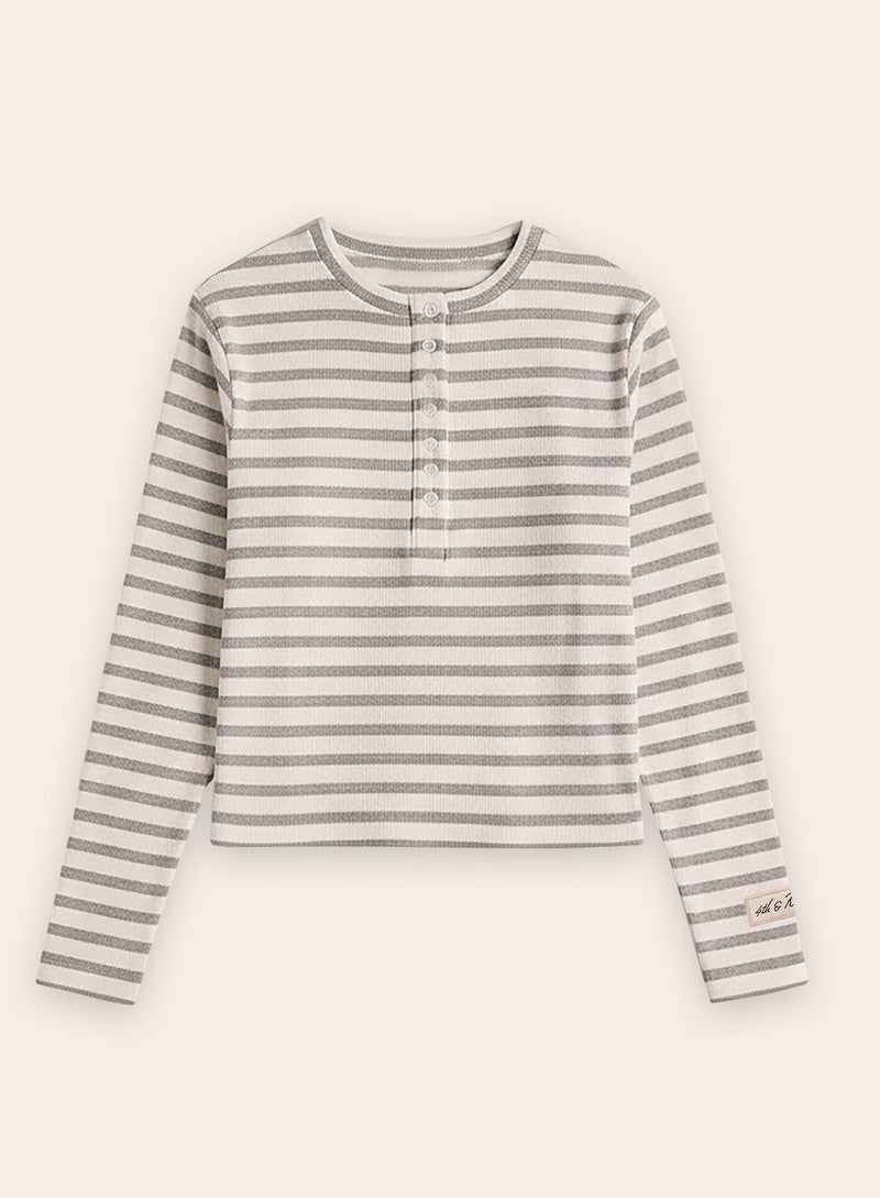 Light Grey Striped Jersey Ribbed Top