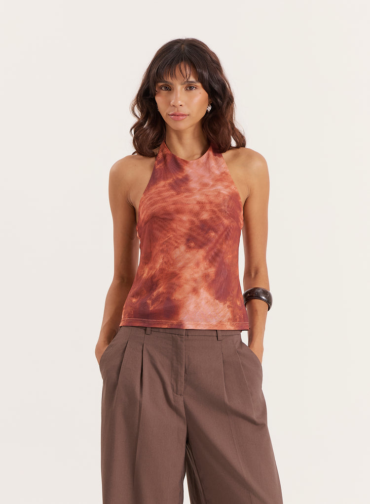 Rust Print Halterneck Top- Saskia