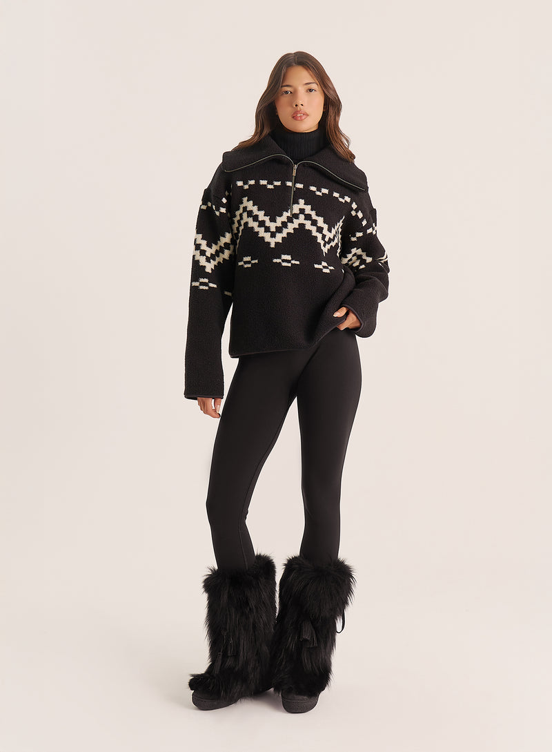 Black Half Zip Oversized Collar Fairisle Jumper