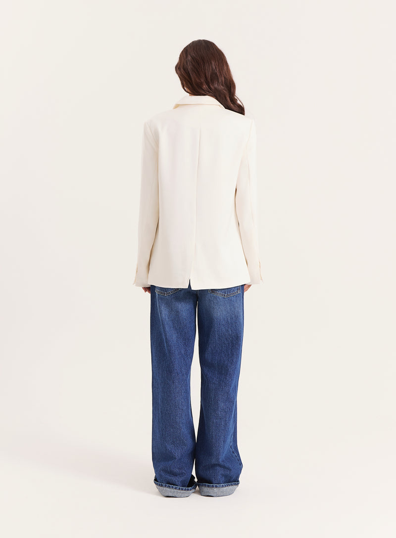 Cream Satin Tailored Blazer- Camille