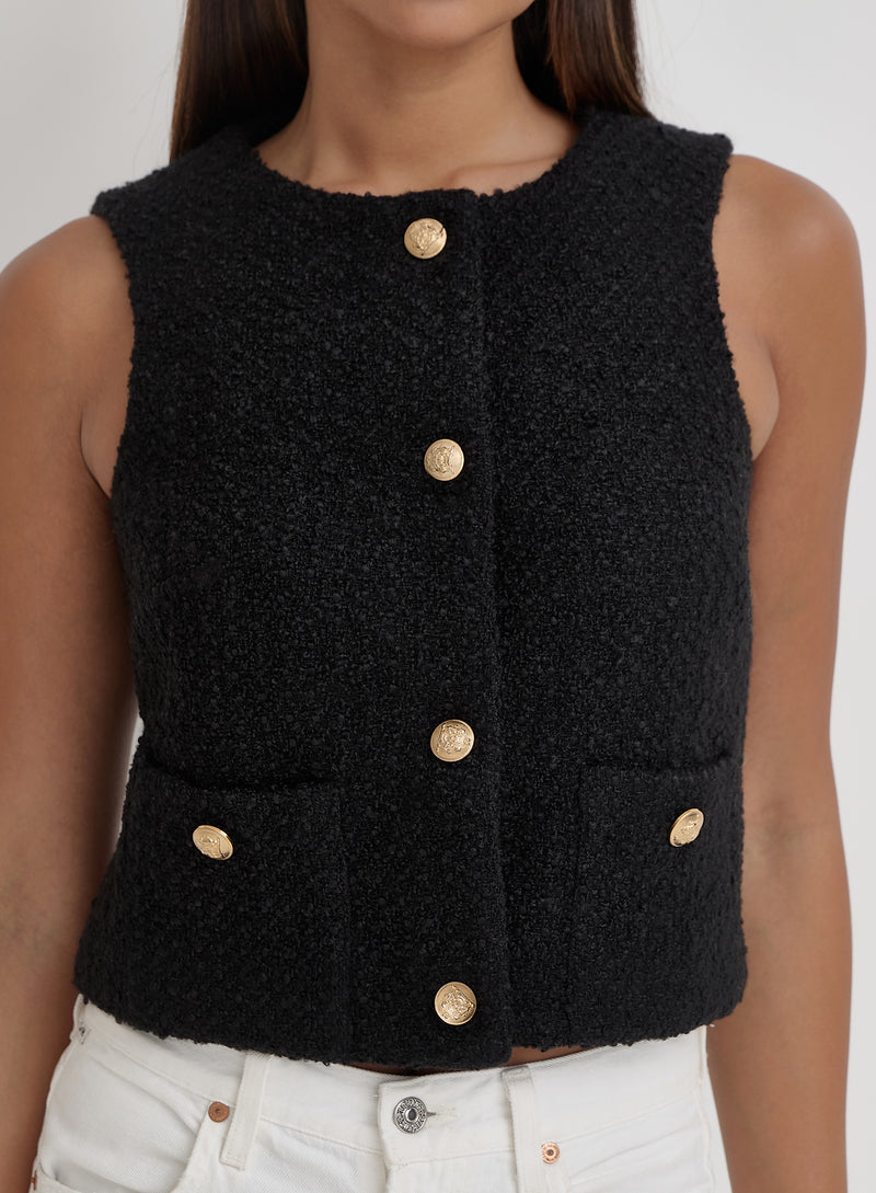 Black Tweed Wool Waistcoat- Felicia