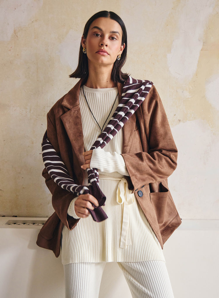 Brown Faux Suede Blazer-Ember