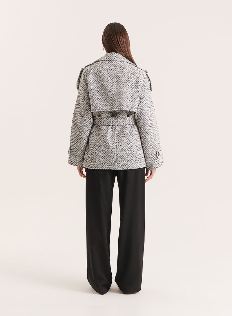 Light Grey Marl Belted Trench Coat- Carter