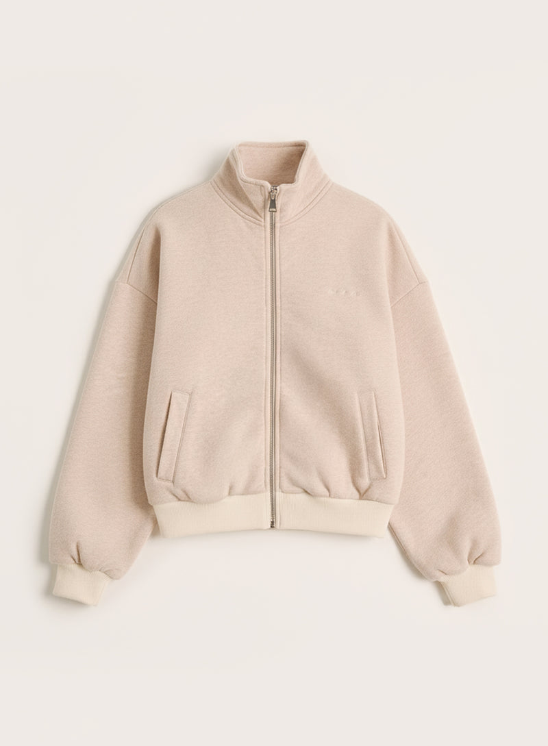 Oatmeal Logo Detail Ribbed Cuff Zip Sweatshirt