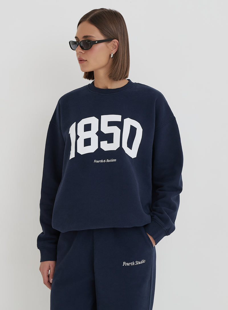 Navy 1850 Slogan Classic Longline Sweatshirt- Harley