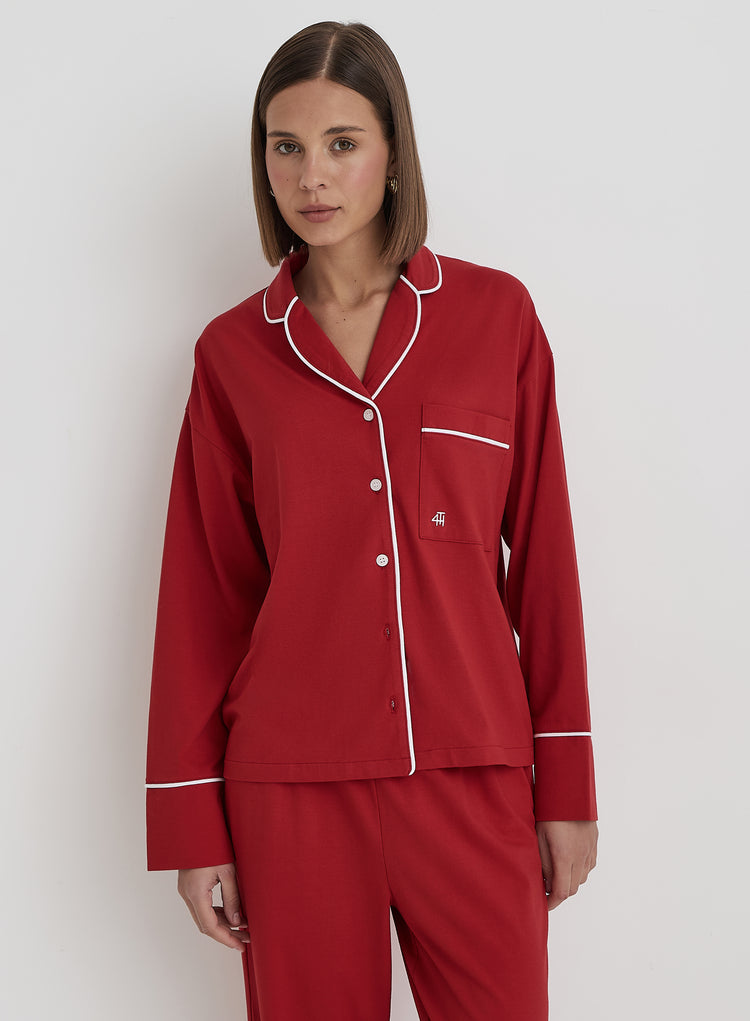 Red Jersey Pyjama Shirt- Jenifer