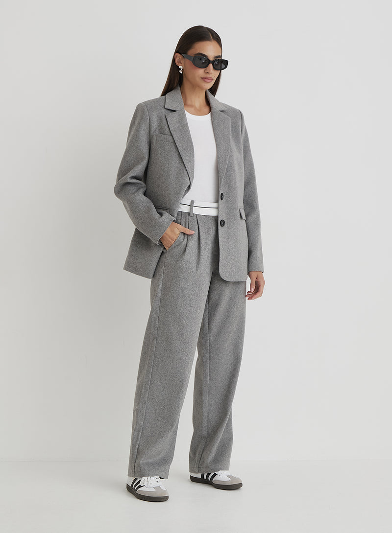 Grey Wool Tailored Straight Leg Trouser- Gabbi