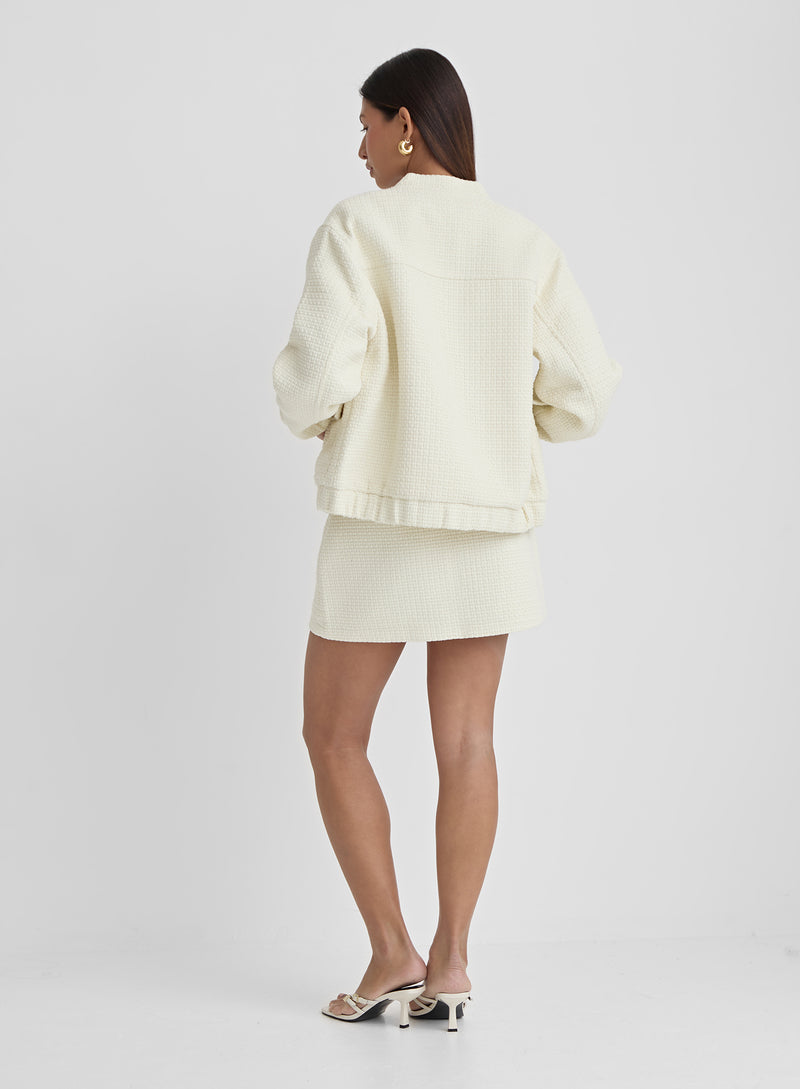 Cream Crochet Bomber Jacket- Saskia