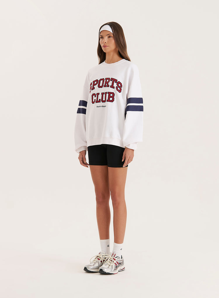 White Sports Club Slogan Oversized Sweatshirt- Stella
