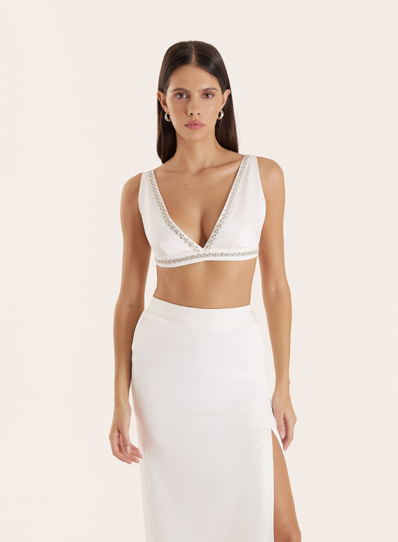 Cream Embellished Trim Plunge Bralet- Lucia