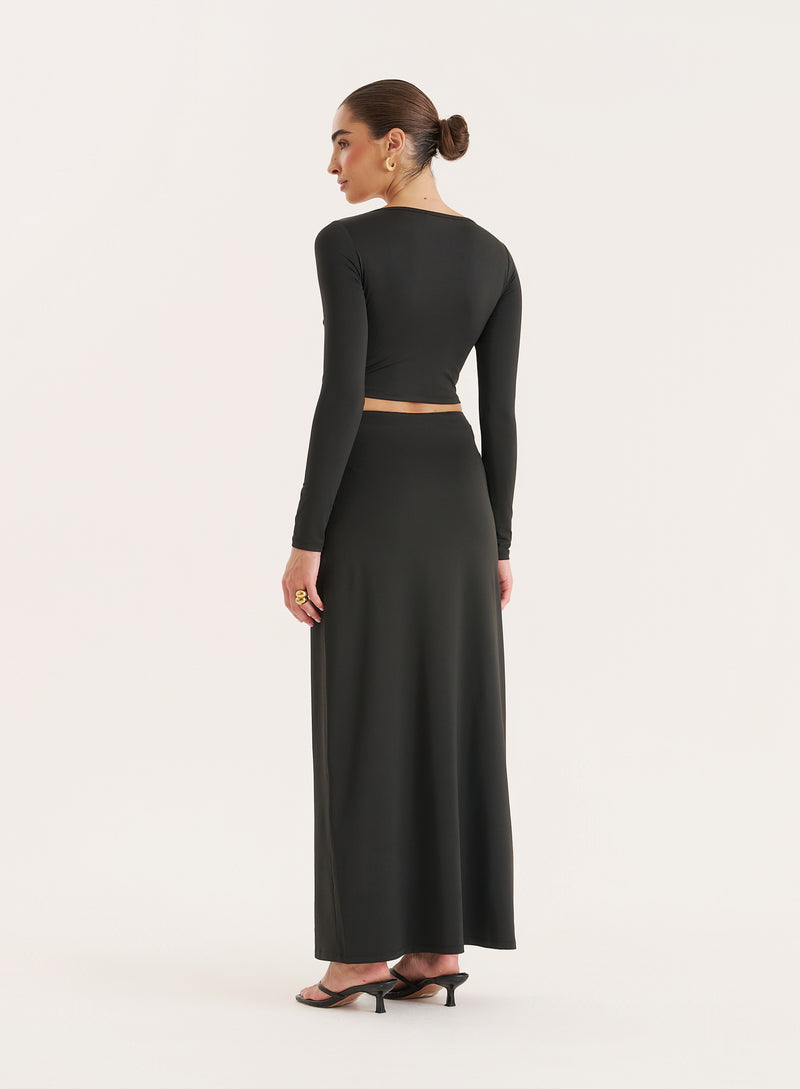 Black Gold Hardware Detail Maxi Skirt- Lyra