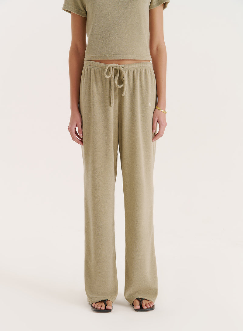 Green Towelling Straight Leg Trouser- Livia