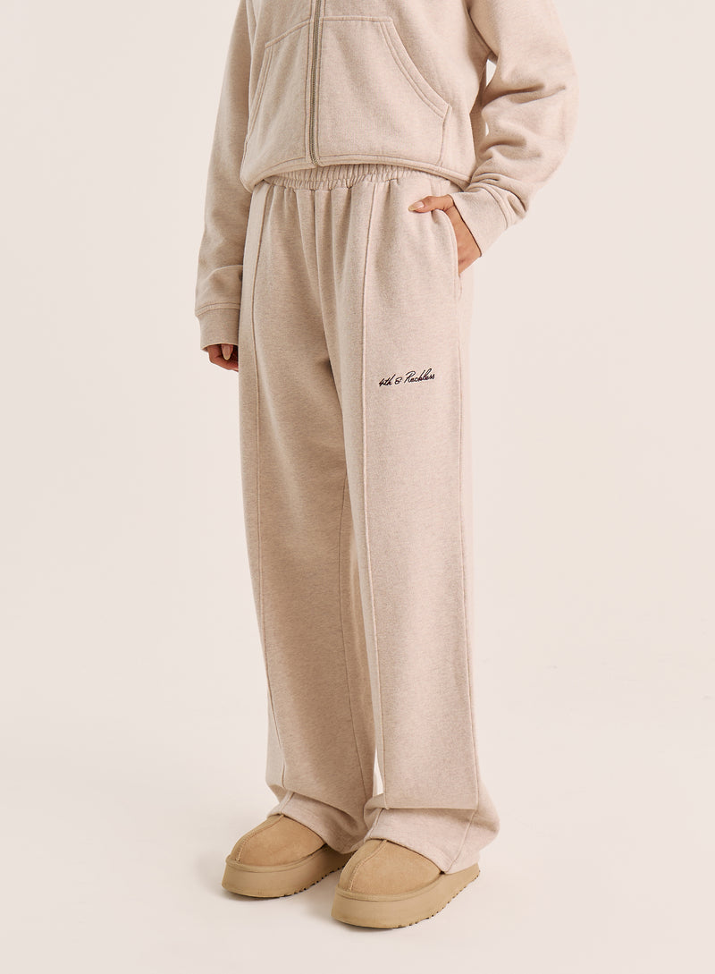 Oatmeal 4th Wide Leg Branded Joggers