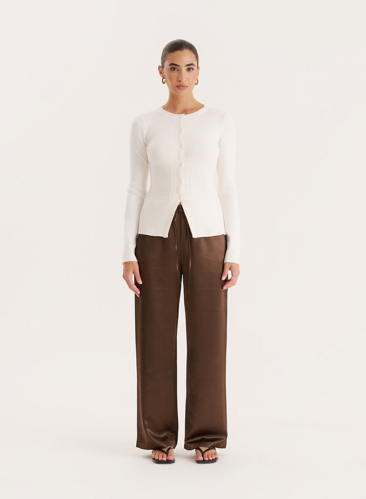 Cream Cinched Waist Knitted Cardigan- Valene