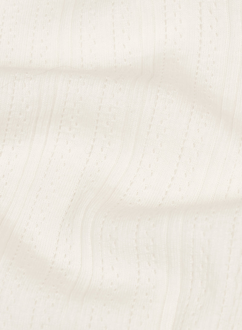 Ecru Pointelle Long Sleeve Buttoned Top