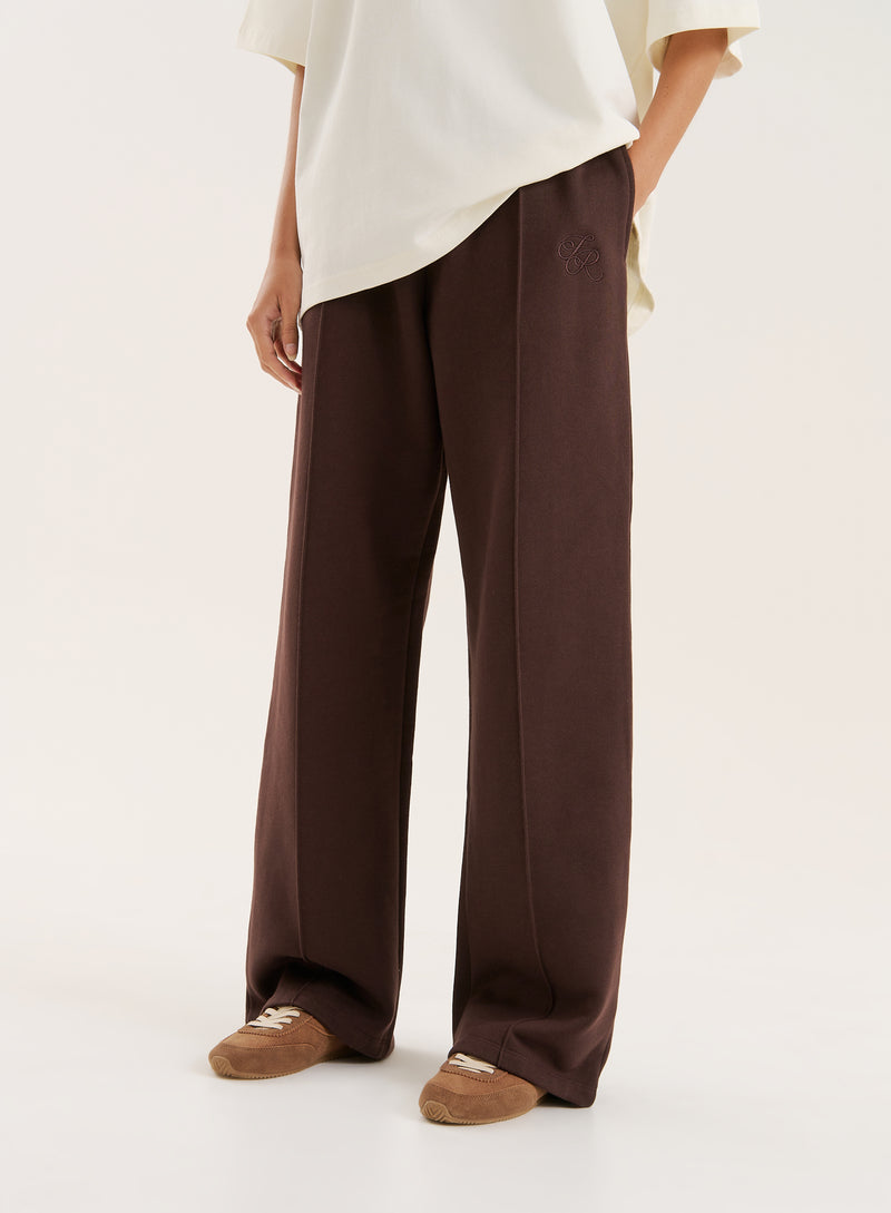 Chocolate 4th Wide Leg Branded Heavyweight Joggers- Valerie