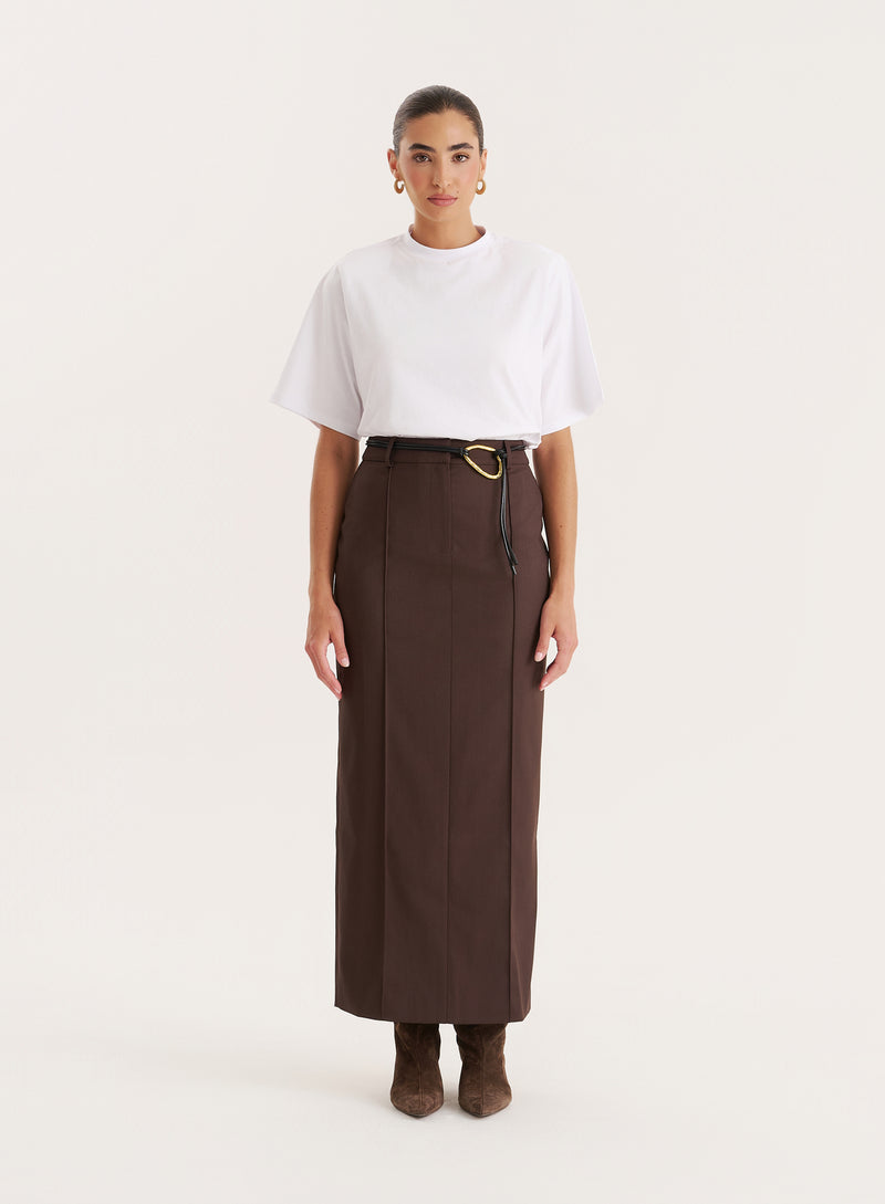 Chocolate Tailored Maxi Skirt- Stanley