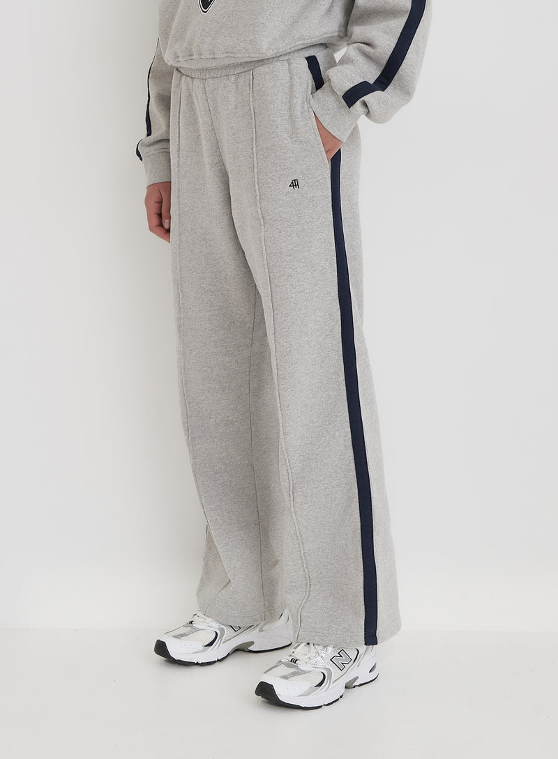 Grey Contrast Stripe Wide Leg Jogger- Betty