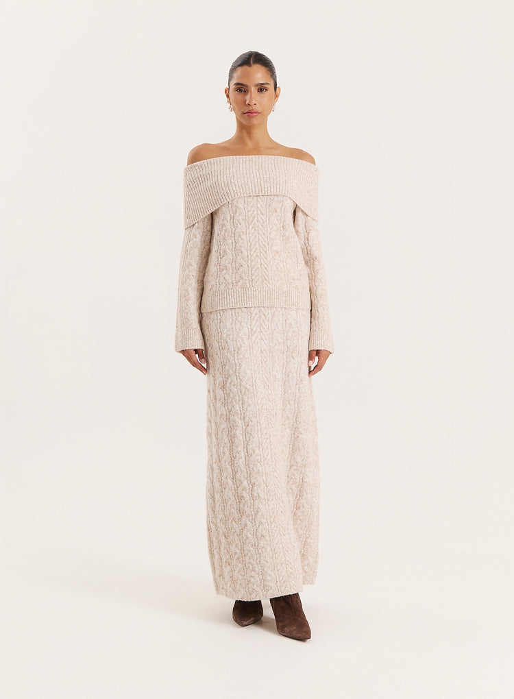 Camel Cable Knitted Maxi Skirt- Dalia