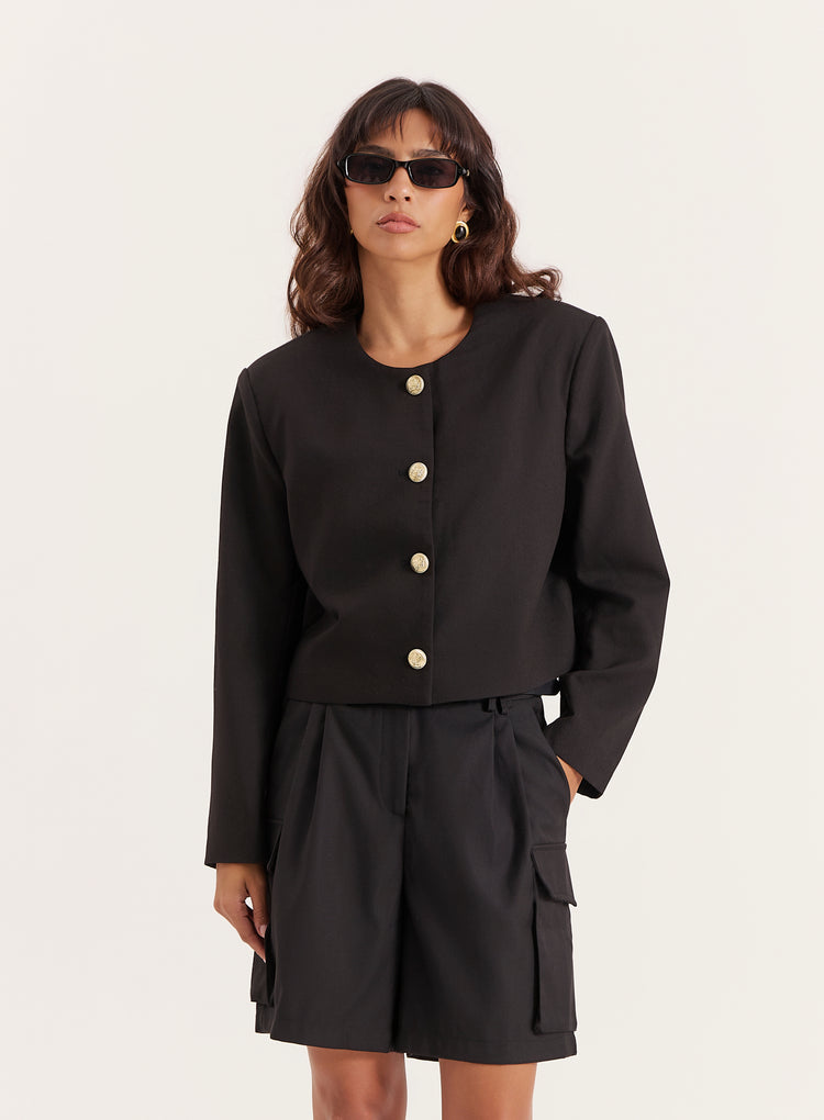 Black Cropped Tailored Jacket - Lilah