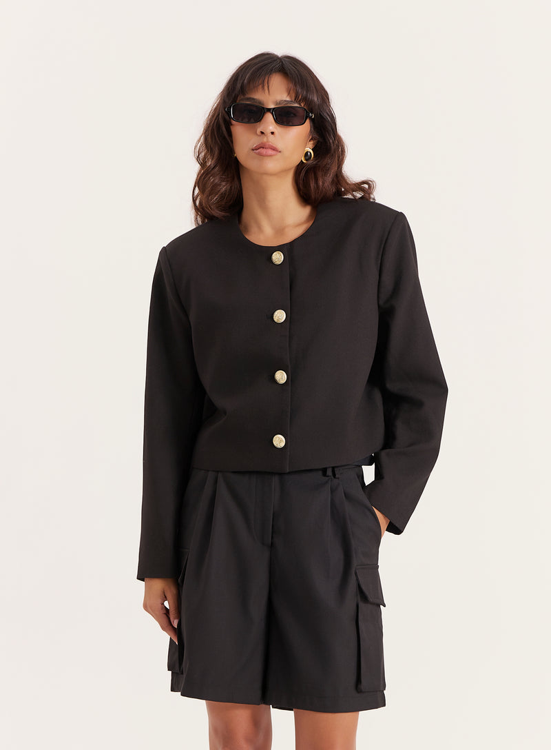 Black Cropped Tailored Jacket - Lilah
