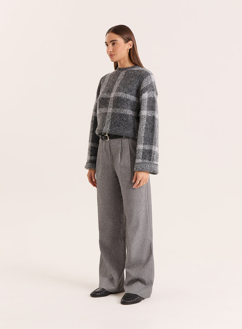 Grey Checked Wide-Sleeved Jumper- Adrian