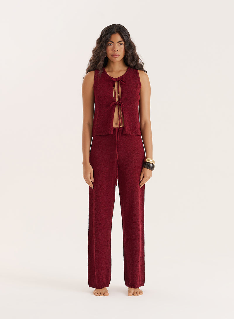 Burgundy Knitted Wide Leg Trouser- Bria