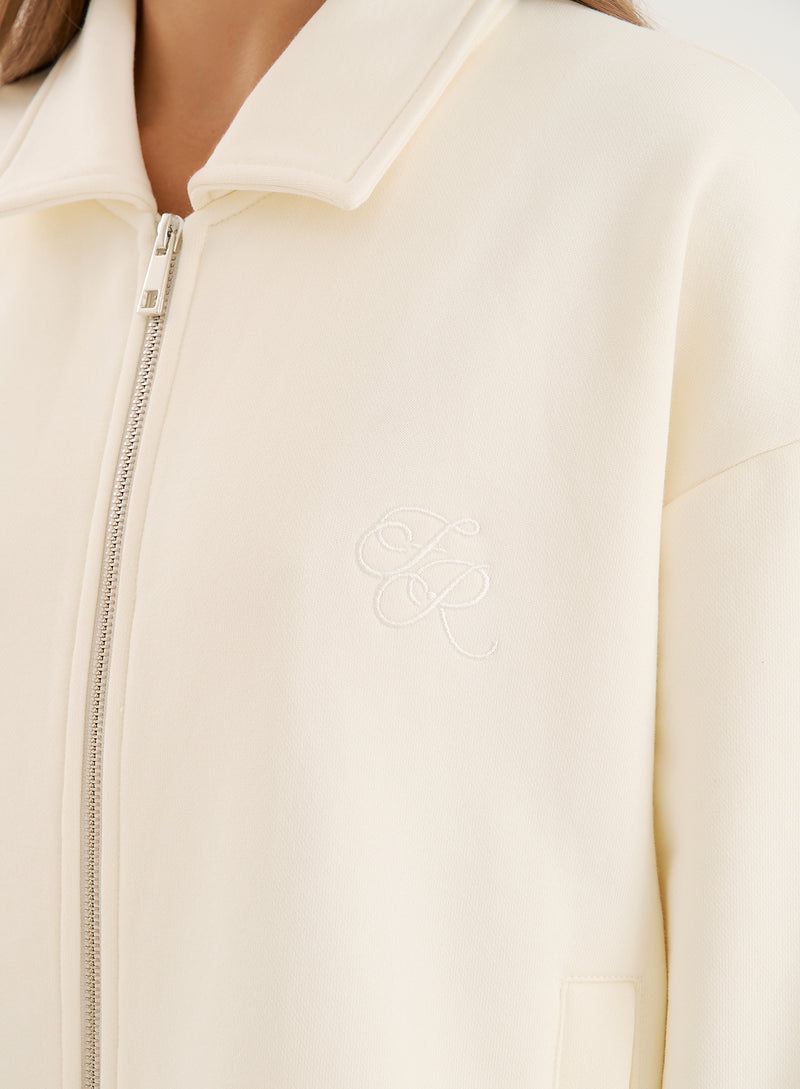 Ecru Logo Detail Zip Bomber Jacket