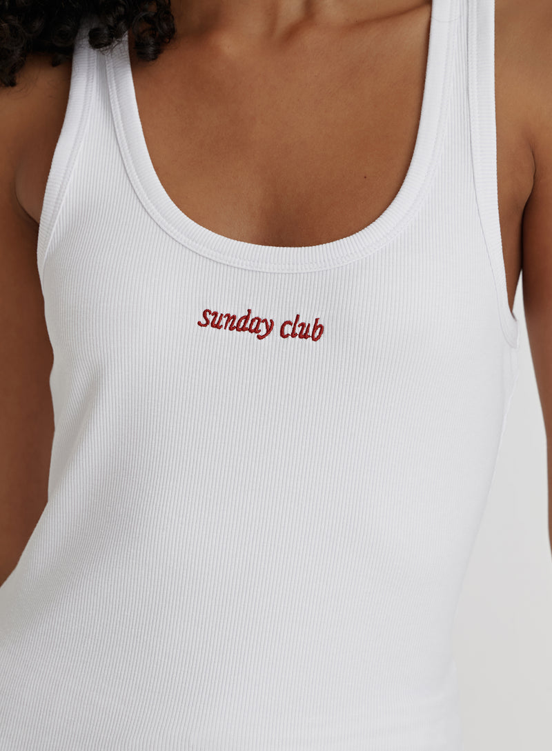 White Sunday Club Embroidered Vest Top- Hazel