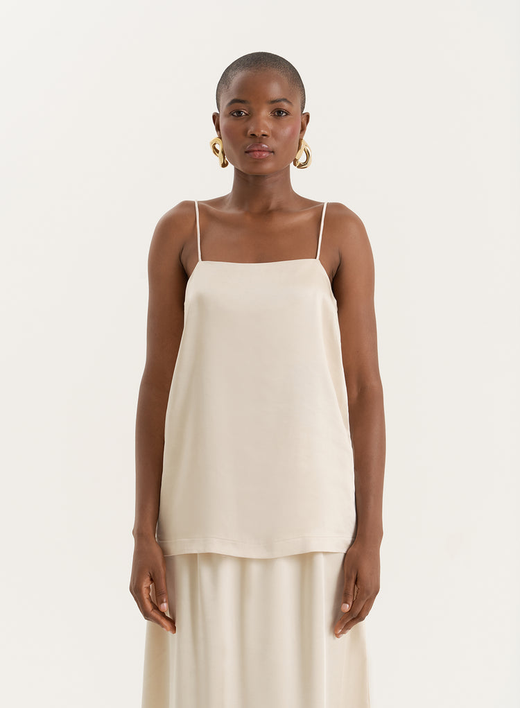 Champagne Satin Square Neck Cami Top- Hemma