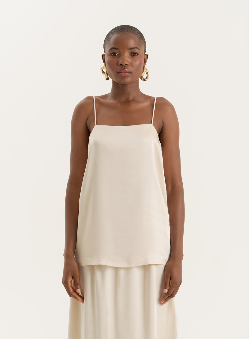 Champagne Satin Square Neck Cami Top- Hemma