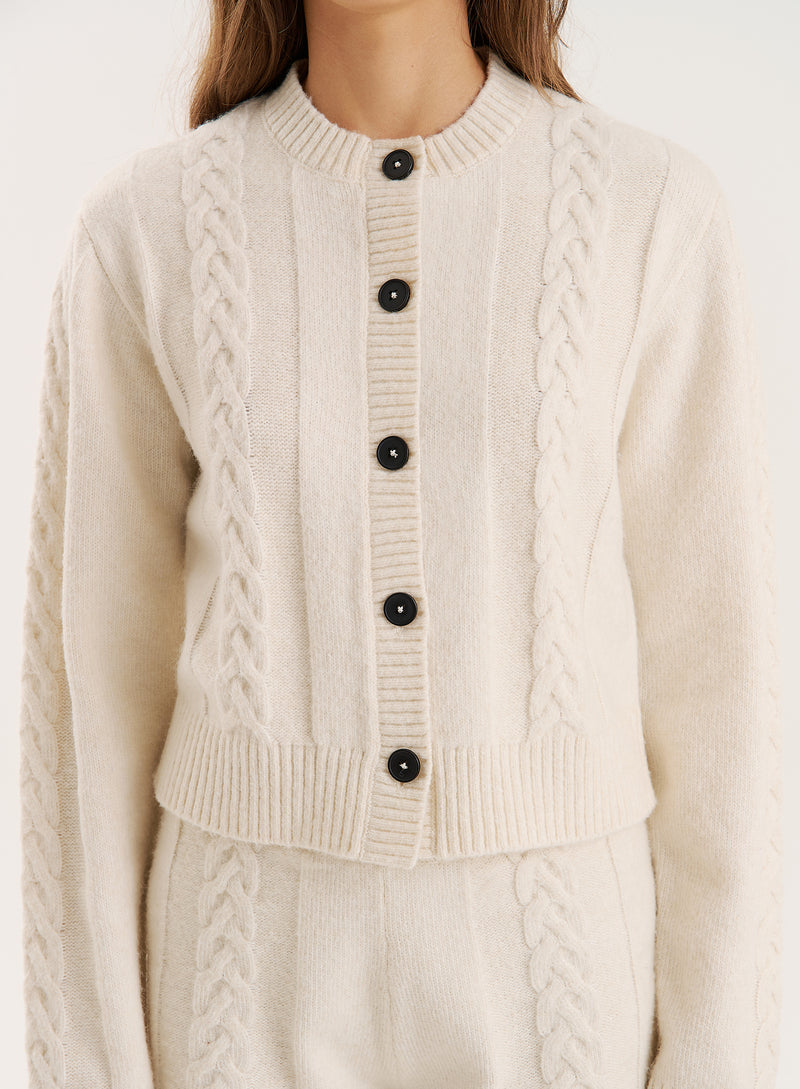 Cream Cable Knit Buttoned Cardigan- Jess