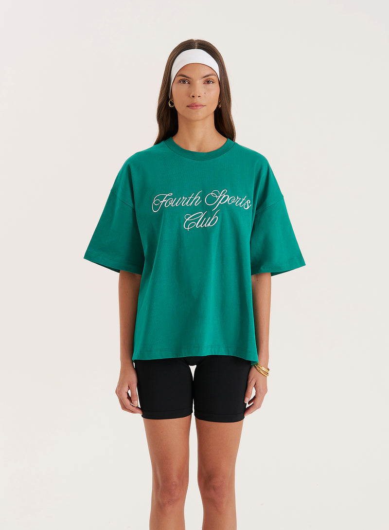 Green Sports Club Slogan Oversized T-Shirt- Estelle