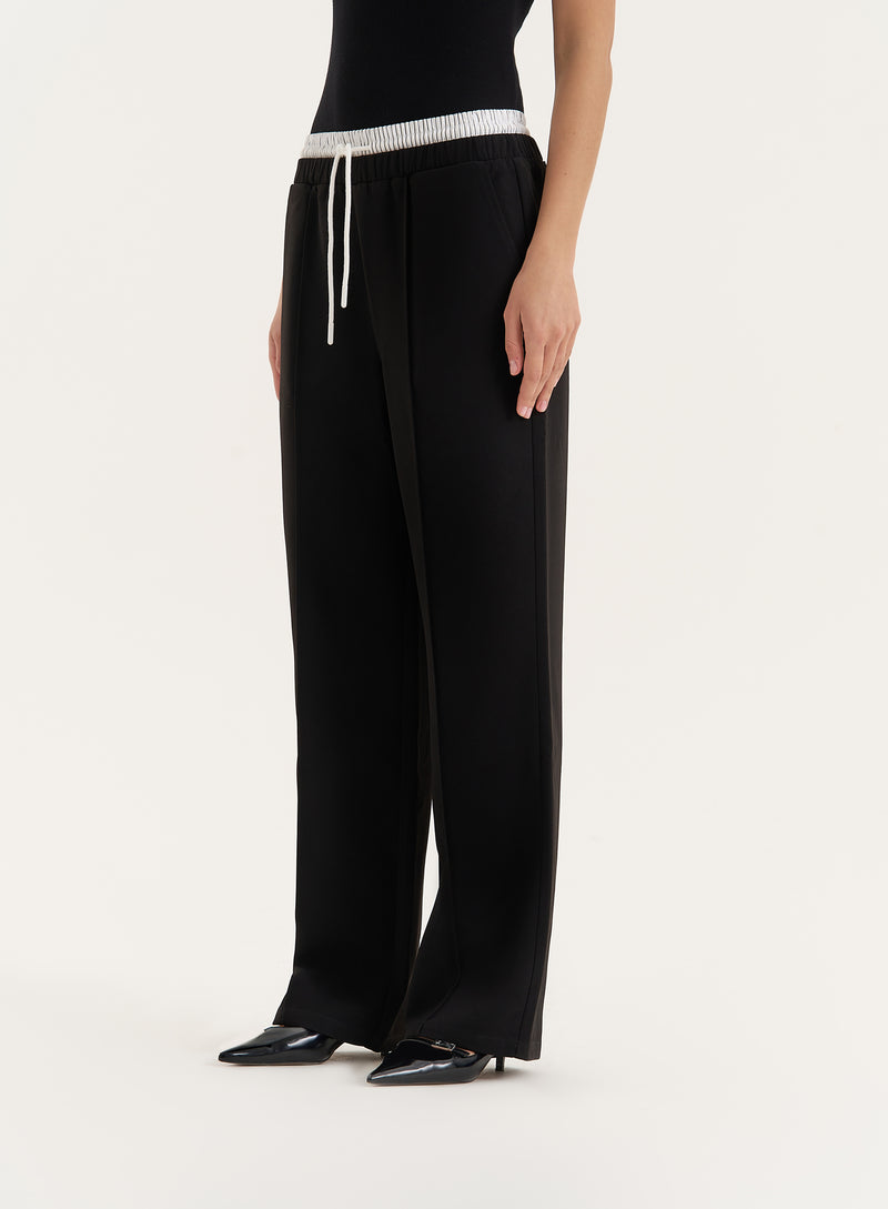 Black Contrast Waistband Straight Leg Trouser- Bianca