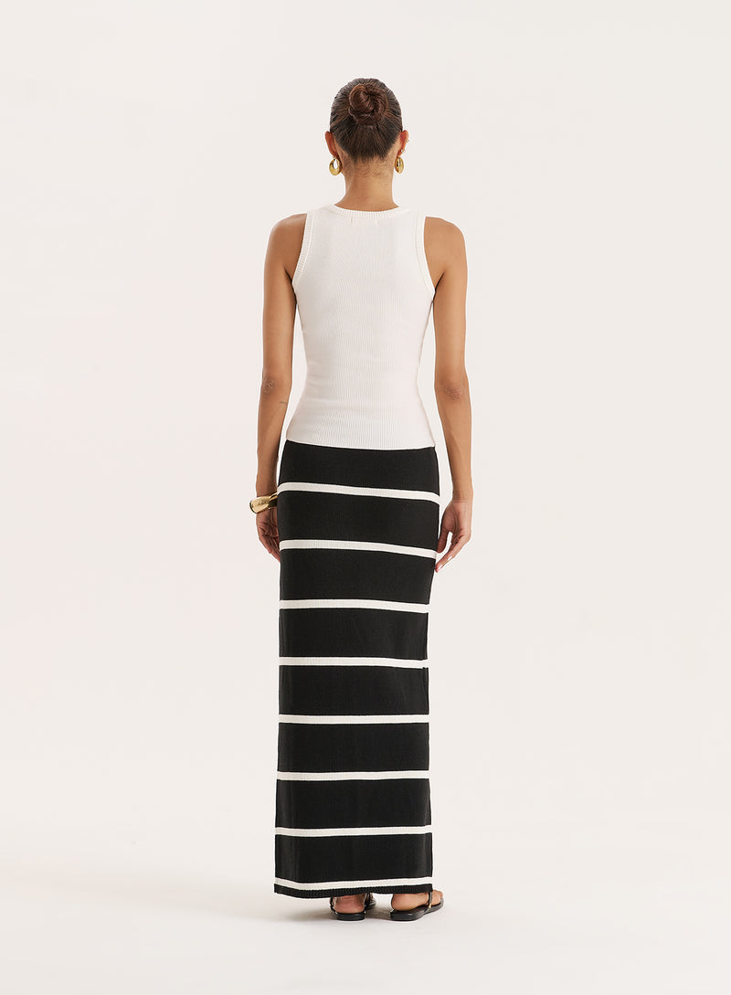Black And White Stripe Knitted Maxi Skirt- Aisa