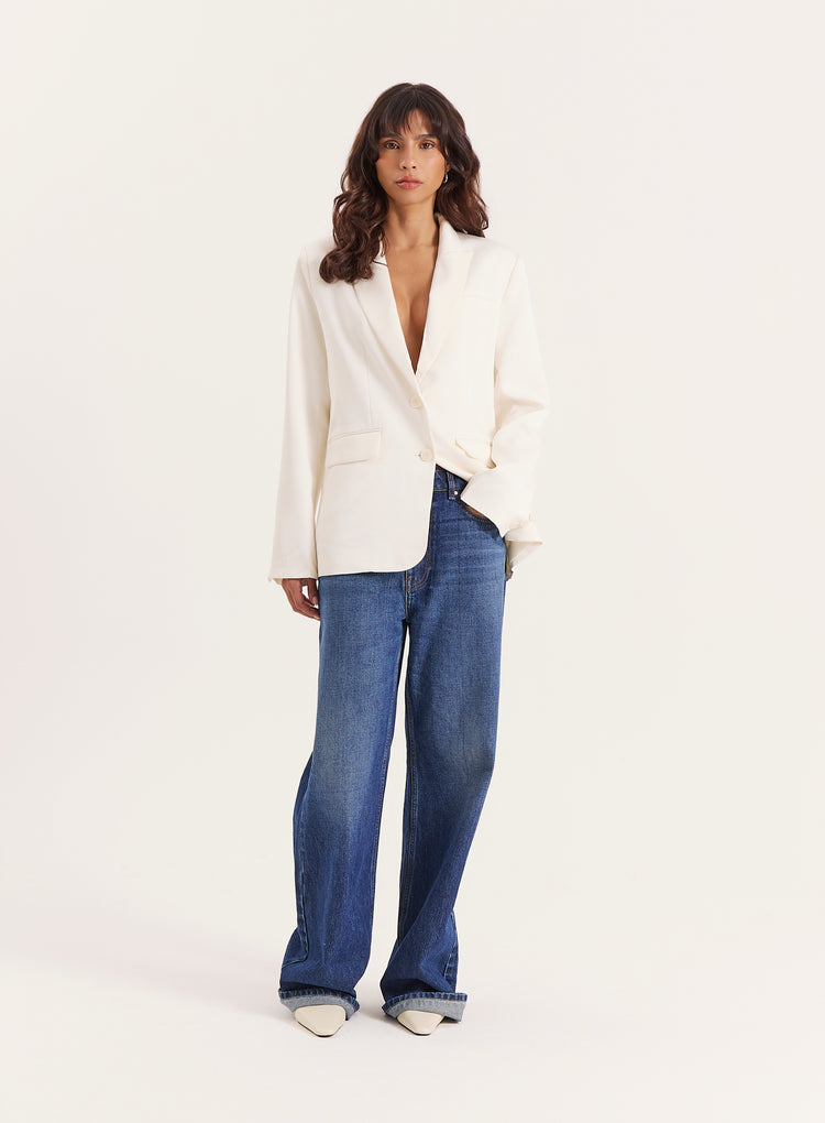 Cream Satin Tailored Blazer- Camille
