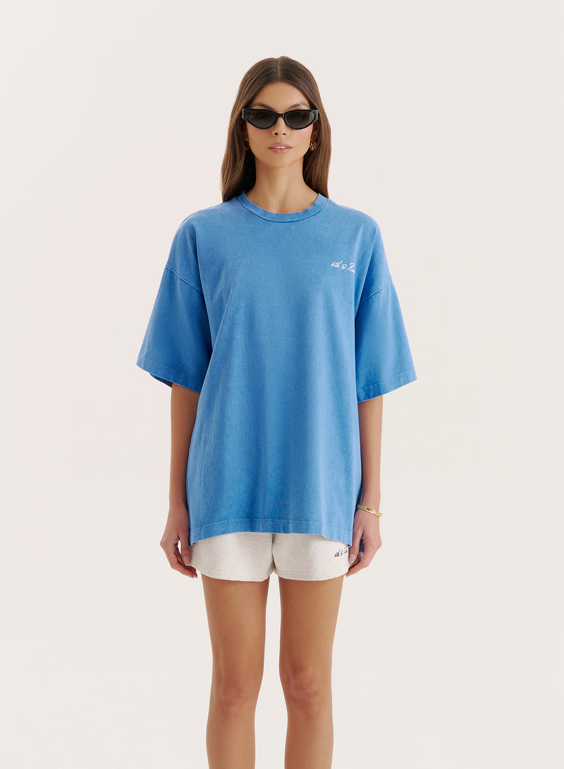 Blue Acid Wash Back Graphic Printed T-Shirt- Mia