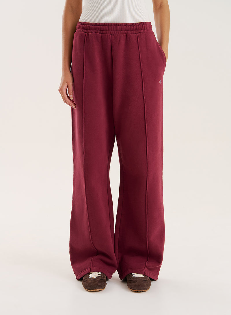 Burgundy 4th Wide Leg Branded Joggers