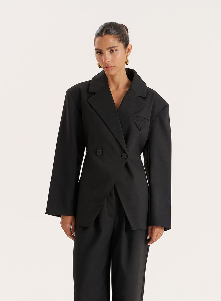 Black Cinched Waist Tailored Blazer- Reese