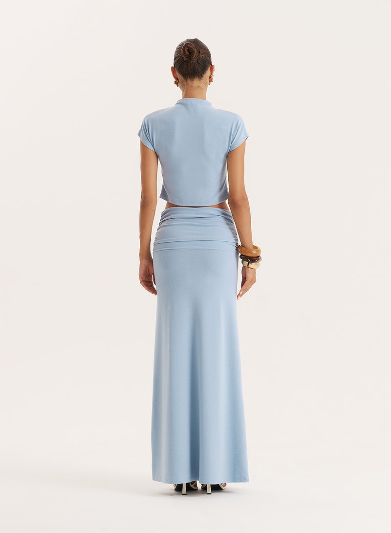 Blue Jersey Drop Waist Maxi Skirt- Elouisa
