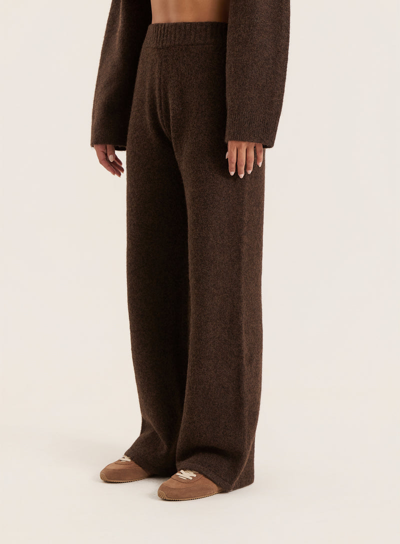 Chocolate Knitted Straight Leg Trousers- Brady