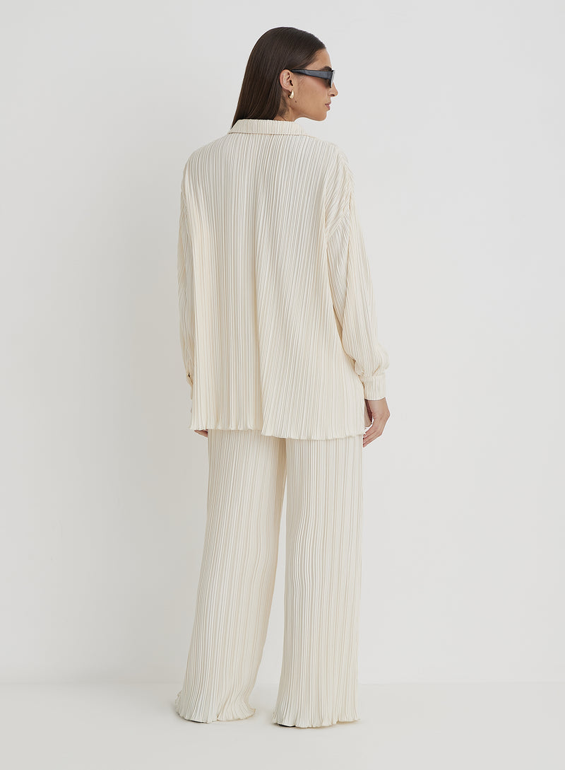 Cream Plisse Trousers - Palais