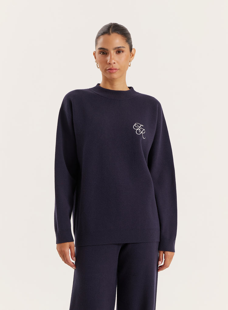 Navy Logo Detail Knitted Jumper- Lauren