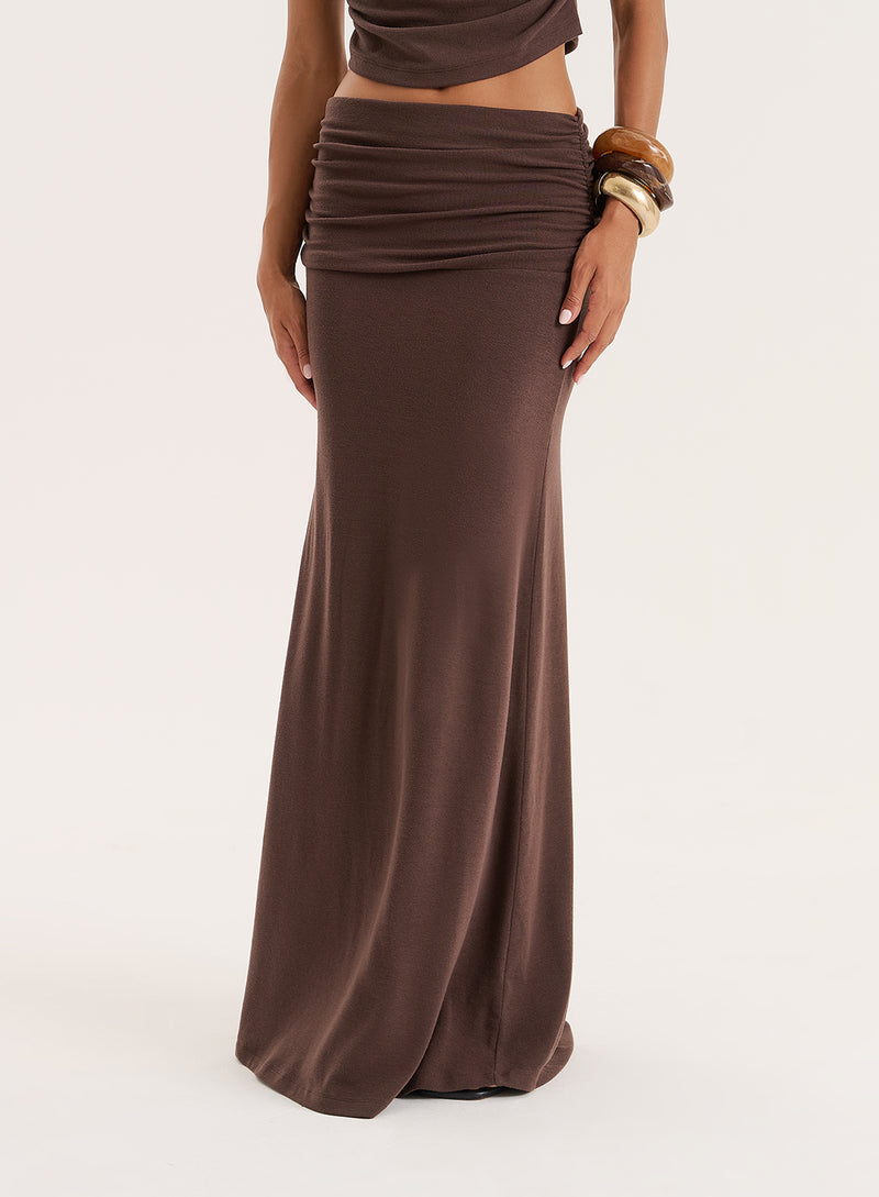 Chocolate Jersey Drop Waist Maxi Skirt- Elouisa