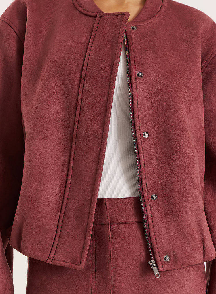 Plum Faux Suede Bomber Jacket- Lorna