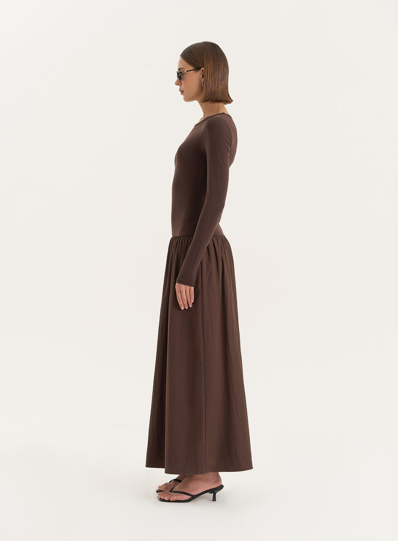 Chocolate Contrast Long Sleeve Maxi Dress- Rosie