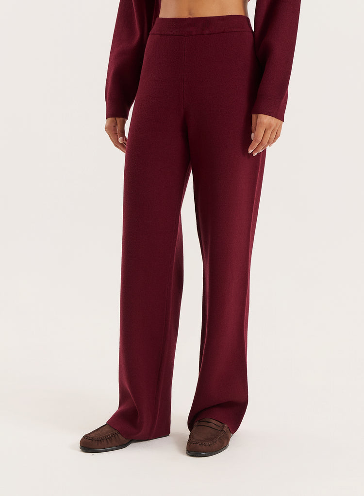 Burgundy Knitted Straight Leg Trousers- Lauren